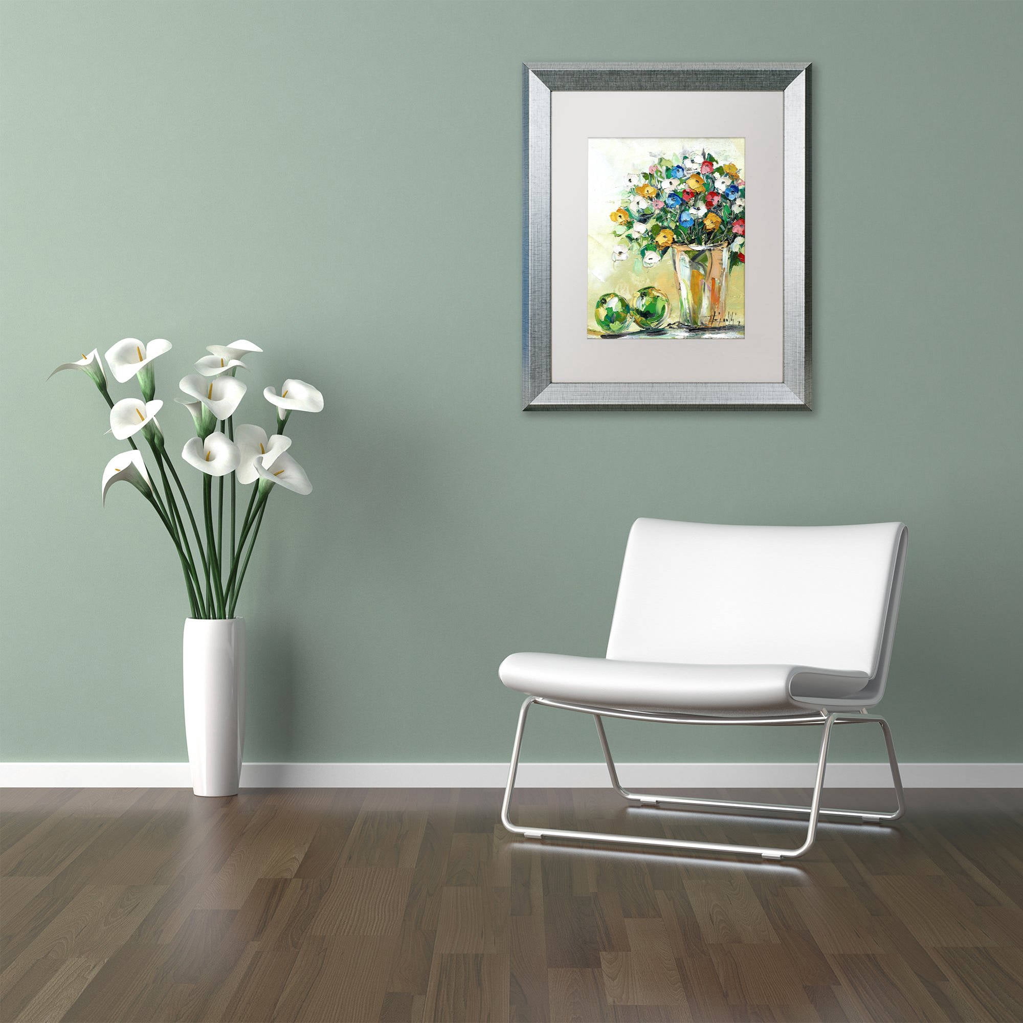 Trademark Fine Art "Spring Flowers in a Vase 5" Canvas Art by Hai Odelia, White Matte, Silver Frame