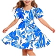 thumbnail image 2 of Amidoa Girl Dresses Skater Short Sleeve Twirl A-Line Dress Casual Summer Sundress for Kids Blue Size 12, 2 of 7