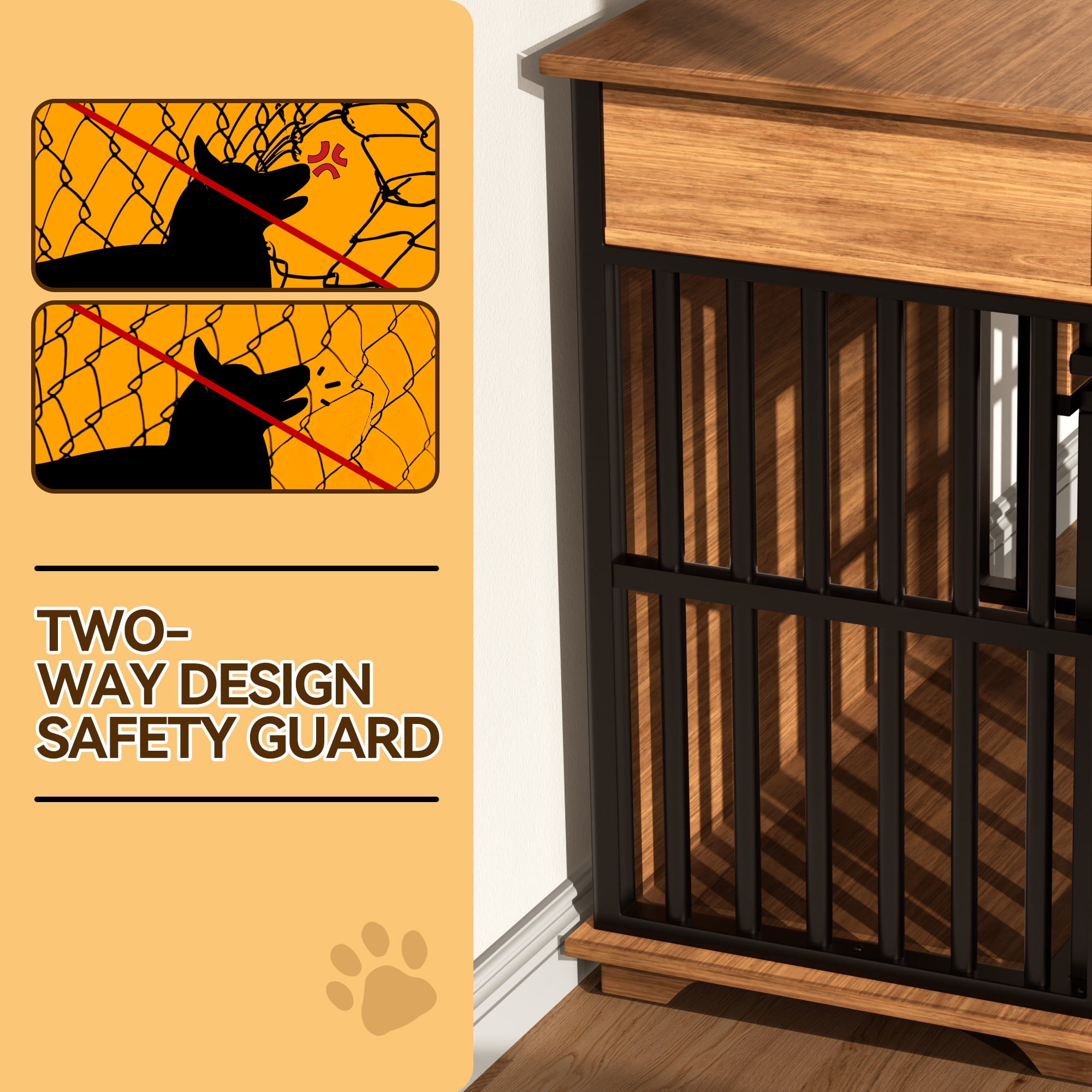 RERIOU 36" Dog Crate with Double Storage Cabinets, Indoor Dog Kennel Table with Sliding Door & Removable Tray, Rustic Brown Pet Cage for Medium & Large Dogs, Decorative Home Furniture