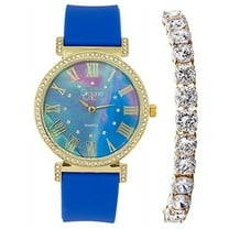Stand Out Get Noticed! Big Face Ladies Bejeweled Rubber Iced Out Colorful Watch with Genuine Rhinestone Diamond Accents - Touch of Female Celebrity Glamour - ST10800T Royal Blue Tennis