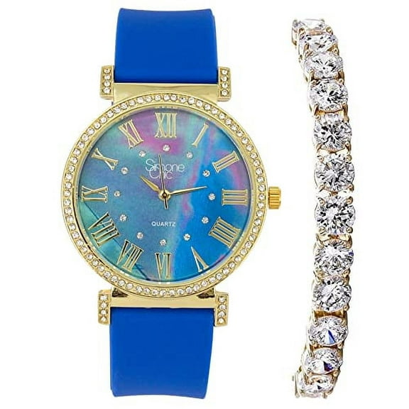 Stand Out Get Noticed! Big Face Ladies Bejeweled Rubber Iced Out Colorful Watch with Genuine Rhinestone Diamond Accents - Touch of Female Celebrity Glamour - ST10800T Royal Blue Tennis