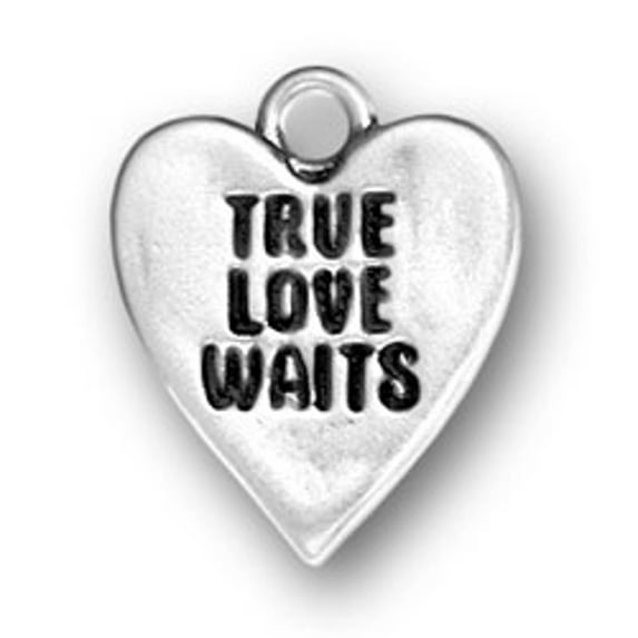 Sterling Silver 20" 1mm Box Chain Heart Pendant Necklace True Love Waits On Front