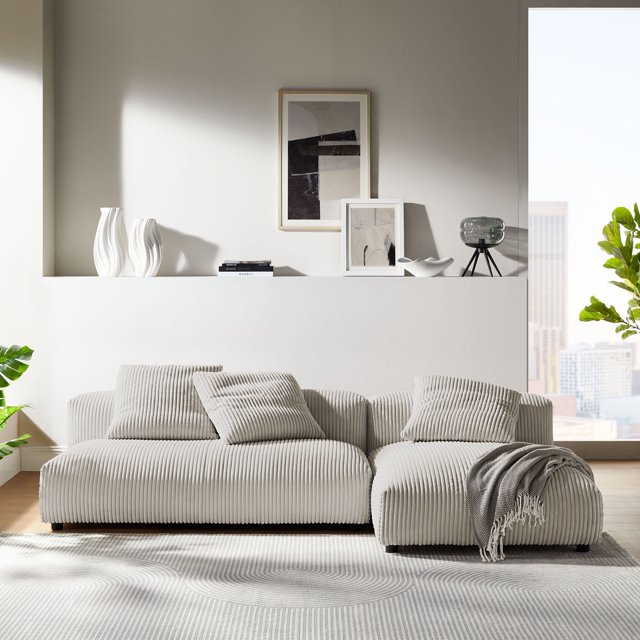 Solace2-Piece Modular Corduroy Upholstered Sectional Sofa With Chaise in Almond