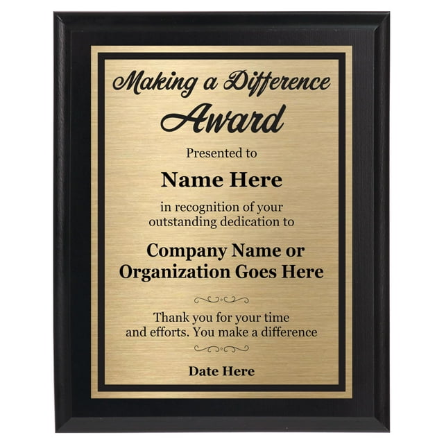 Personalized Award Plaque for Apprecication and Recognition for Employees - Making a Difference Award (Black, Gold)