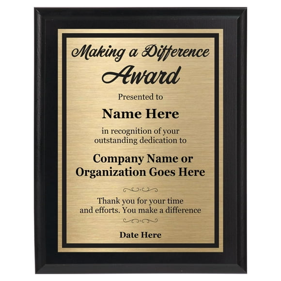 Personalized Award Plaque for Apprecication and Recognition for Employees - Making a Difference Award (Black, Gold)