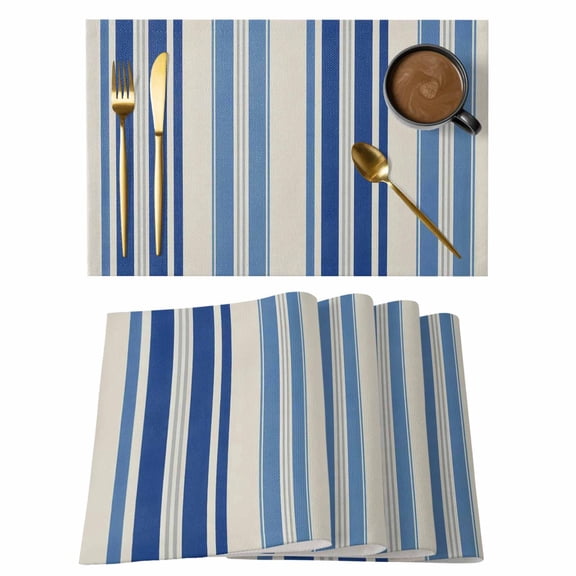 Blue Striped Placemats Set of 4, Farmhouse Modern Stripes Placemats for Dining Table, Place Mats for Kitchen Tabletop, Waterproof Wipeable Dining Table Mats Set