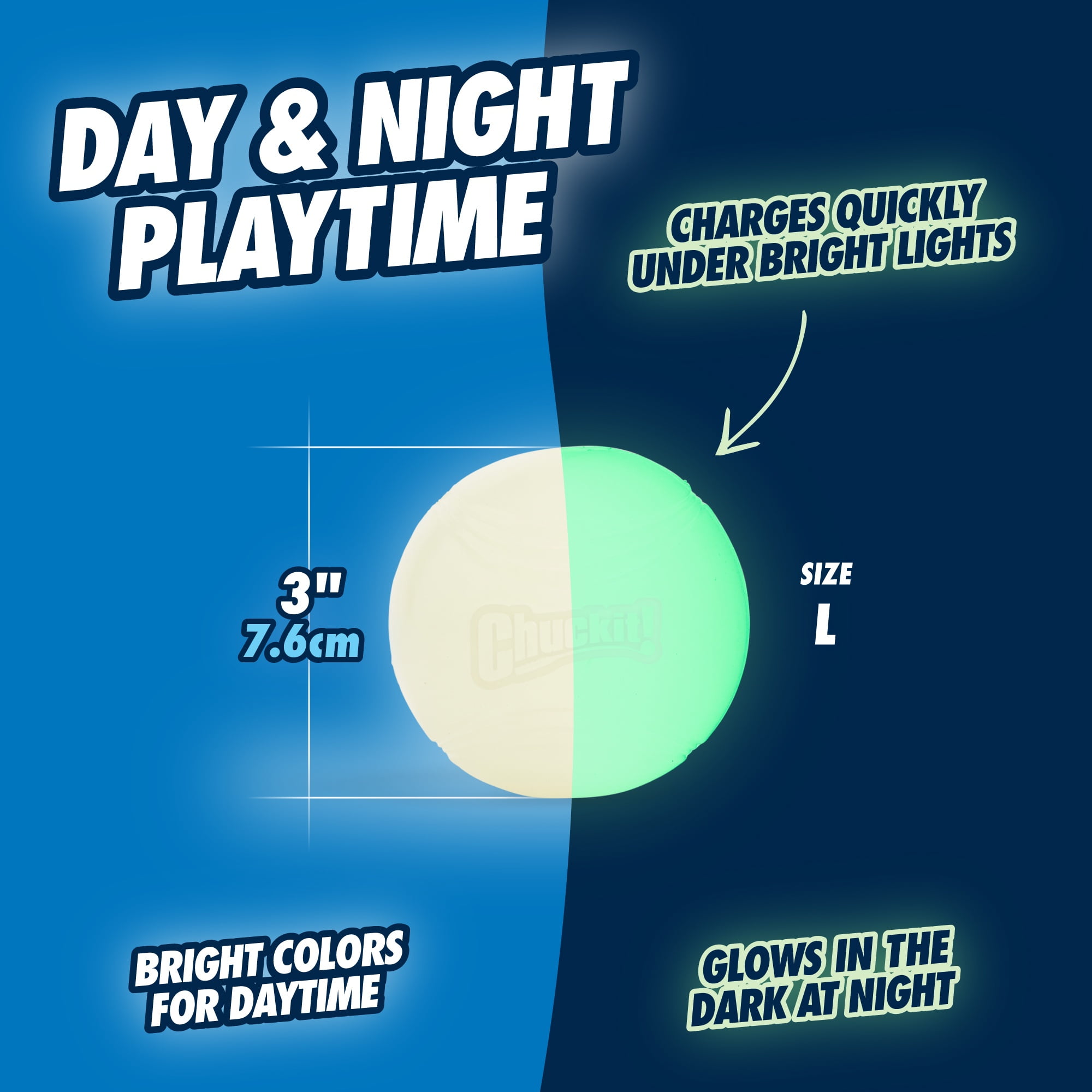 (3 pack) Chuckit! Max Glow Dog Ball Rubber Fetch Toy For Dogs, Large 3", For Breeds 60-100 lb, Pack of 1, Glow in the Dark