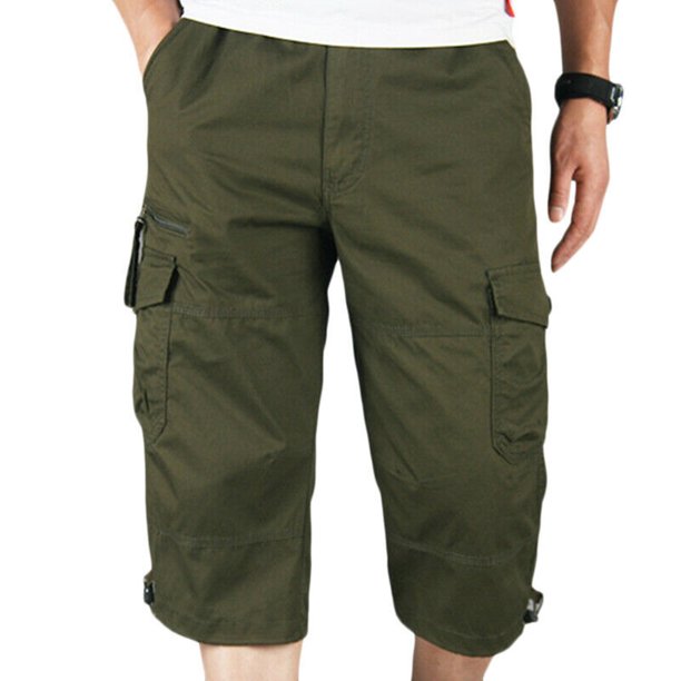UPAIRC Mens Casual 3/4 Knee Length Cargo Pants Shorts Combat Work