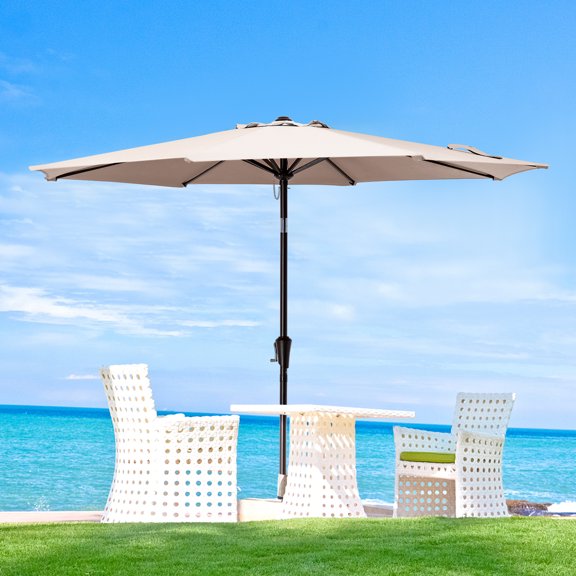 Wulful 10 ft Outdoor Market Patio Umbrella, Beige