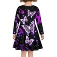 thumbnail image 3 of FKELYI Size 7-8 Years Long Sleeve Dress Loose Glitter Purple Butterfly Kids Swing Party Dress Girls A Line Skater Casual Twirly Dress, 3 of 4
