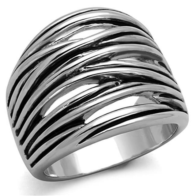 Alamode 3W596-7 Women Rhodium Brass Ring with Epoxy in Jet - Size 7