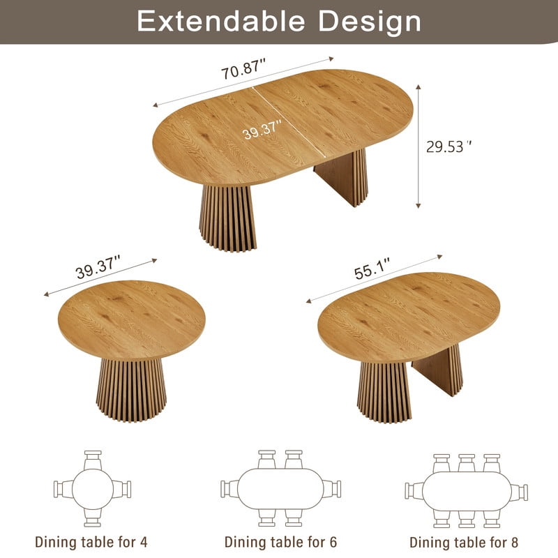 39.37''-70.87'' Extendable Dining Table for 4-8, 3-In-1 Round-to-Oval Expandable Kitchen Dinner Table with Non-Slip Foot Pads
