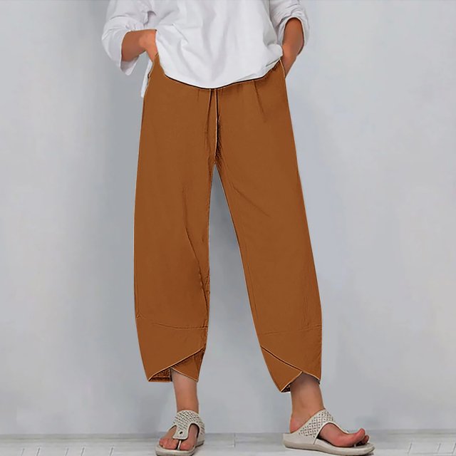 Women's Summer Comfortable Loose Wide Legged Fashion Solid Color Capris RXIRUCGD Brun, Taille: 5TG