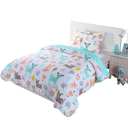 100 Cotton 2 Piece Kids Quilt Bedspread Comforter Set Throw
