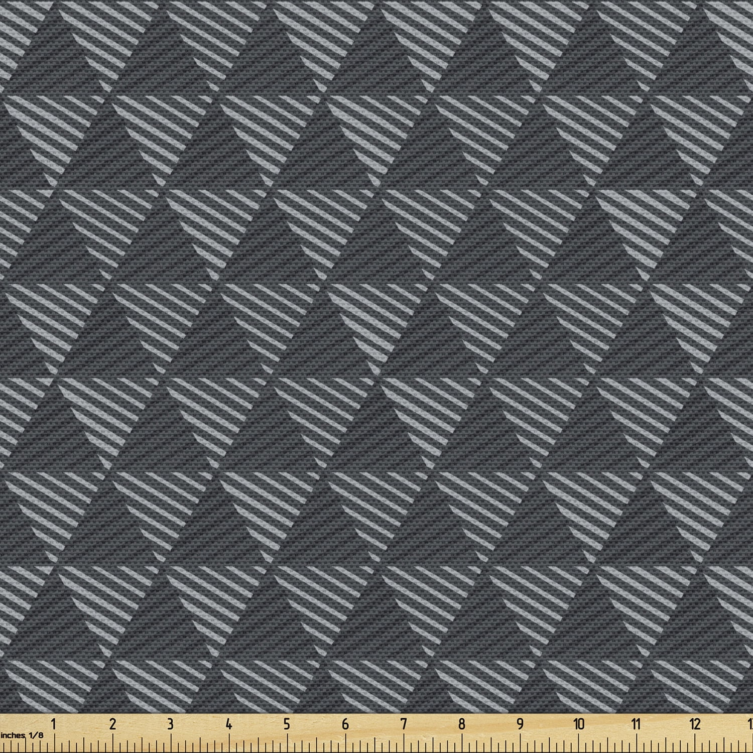 Dark Grey Sofa Upholstery Fabric by the Yard, Monotone Geometric Shapes