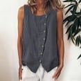 thumbnail image 2 of DeHolifer Linen Tank Tops for Women Summer Sleeveless Button Crewneck Linen Shirts Trendy Beach Casual Blouses Gray 2XL, 2 of 8