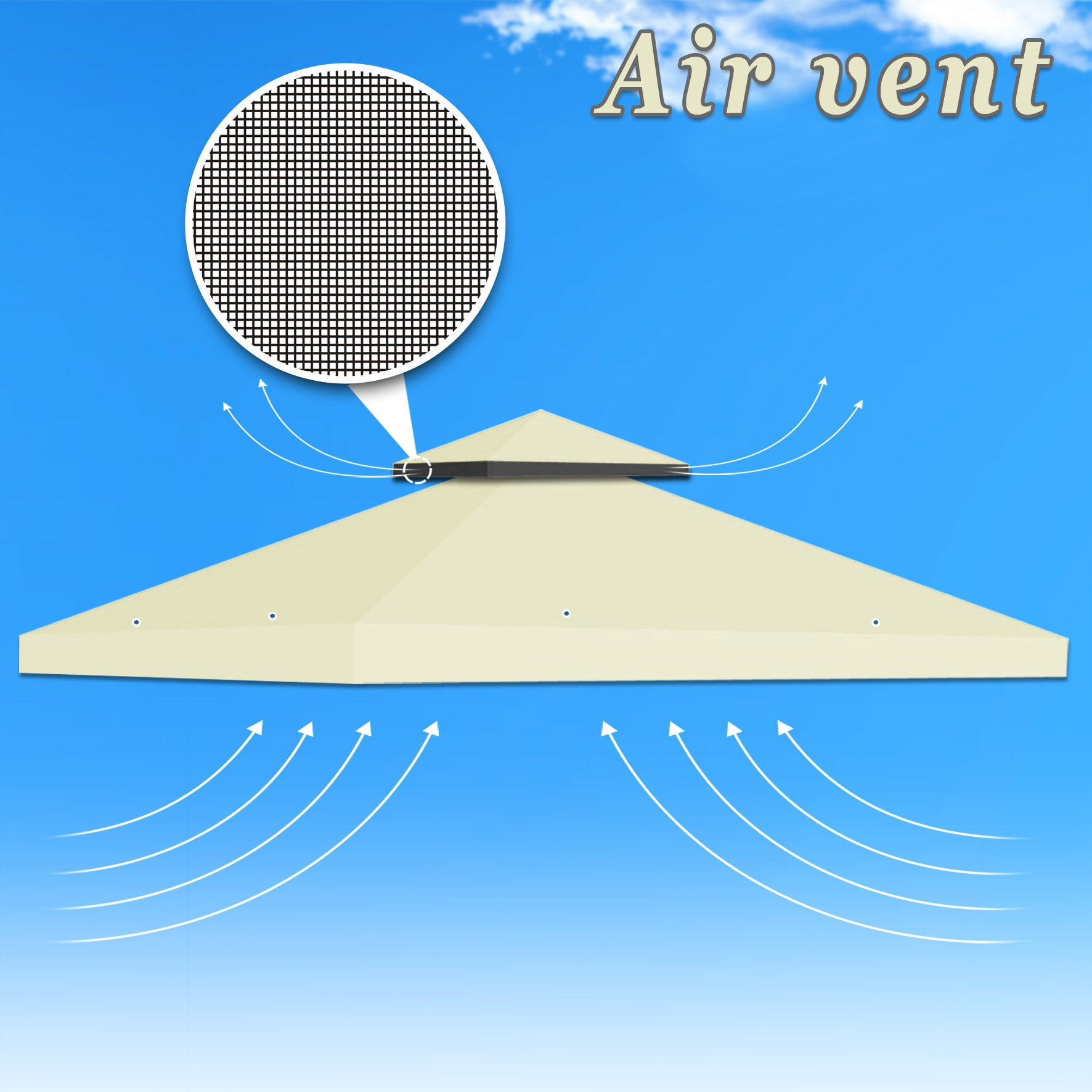 ALUVIERA 8'X8' Gazebo Sunshade 2-Tier Patio Pavilion Replacement Canopy(ECRU)