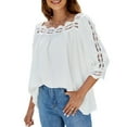 thumbnail image 6 of TAIAOJING Womens T Shirt Top Lace Crochet Square Neck Button Half Sleeve Shirt Casual Loose Shirt Loose Tshirt, 6 of 8