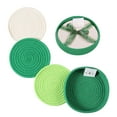thumbnail image 1 of Green Cotton Woven Trivet Set with Holder, 7 inches Round Fabric Insulation Pads for Table Décor, 1 of 5