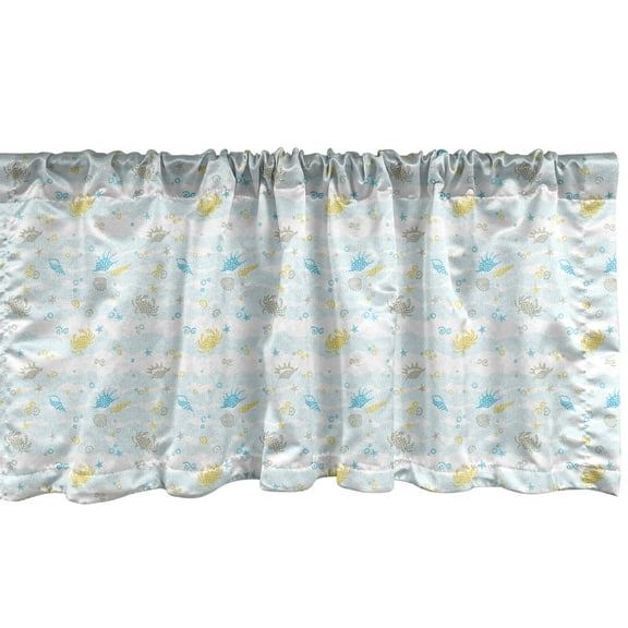Ambesonne Maritime Window Valance, Crabs and Seashells, 54" X 18", Blue and Yellow