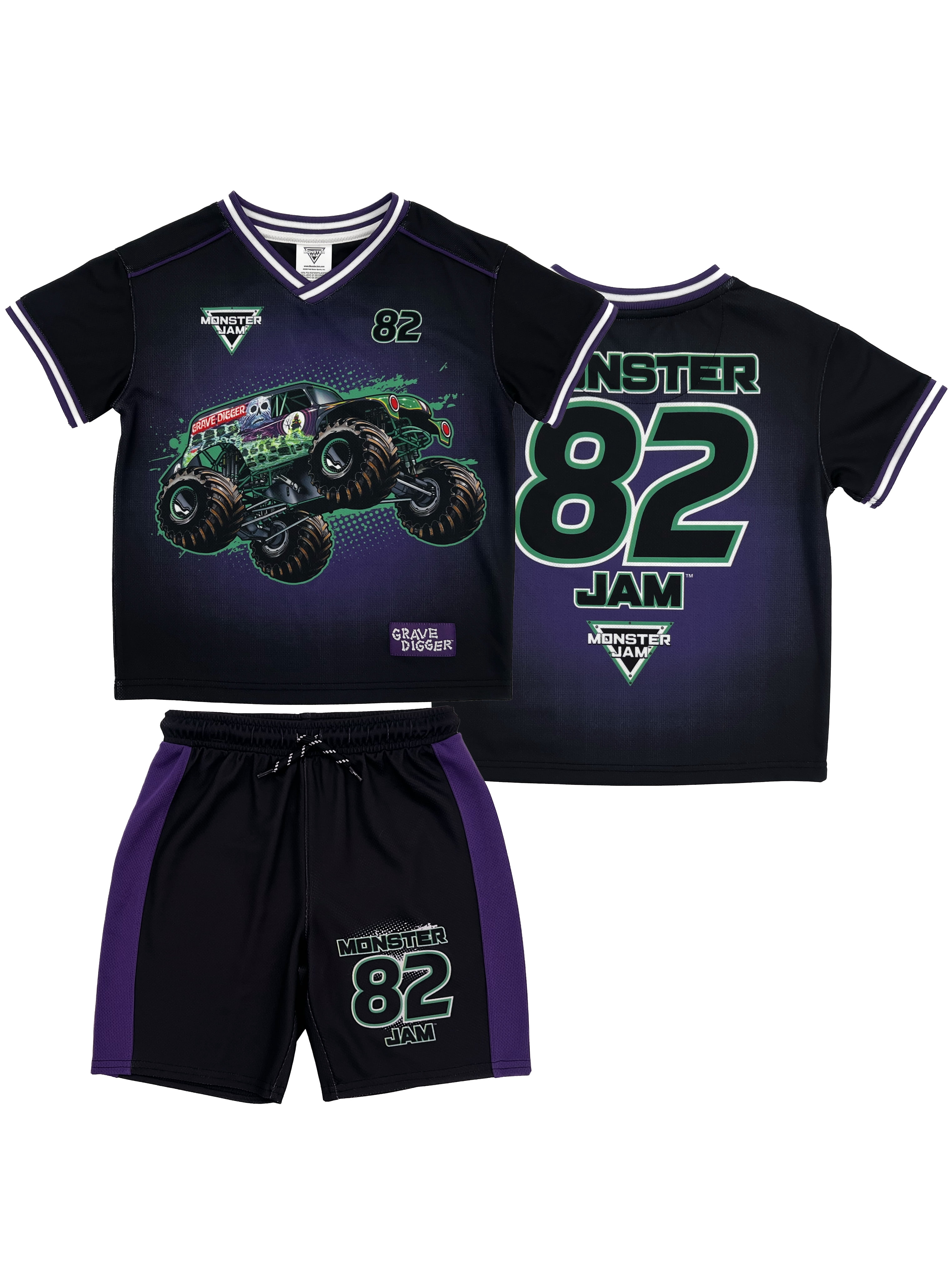 Monster Jam Boys Short Sleeve Soccer Jersey with Matching Short, 2-Piece Set, Sizes 4-16