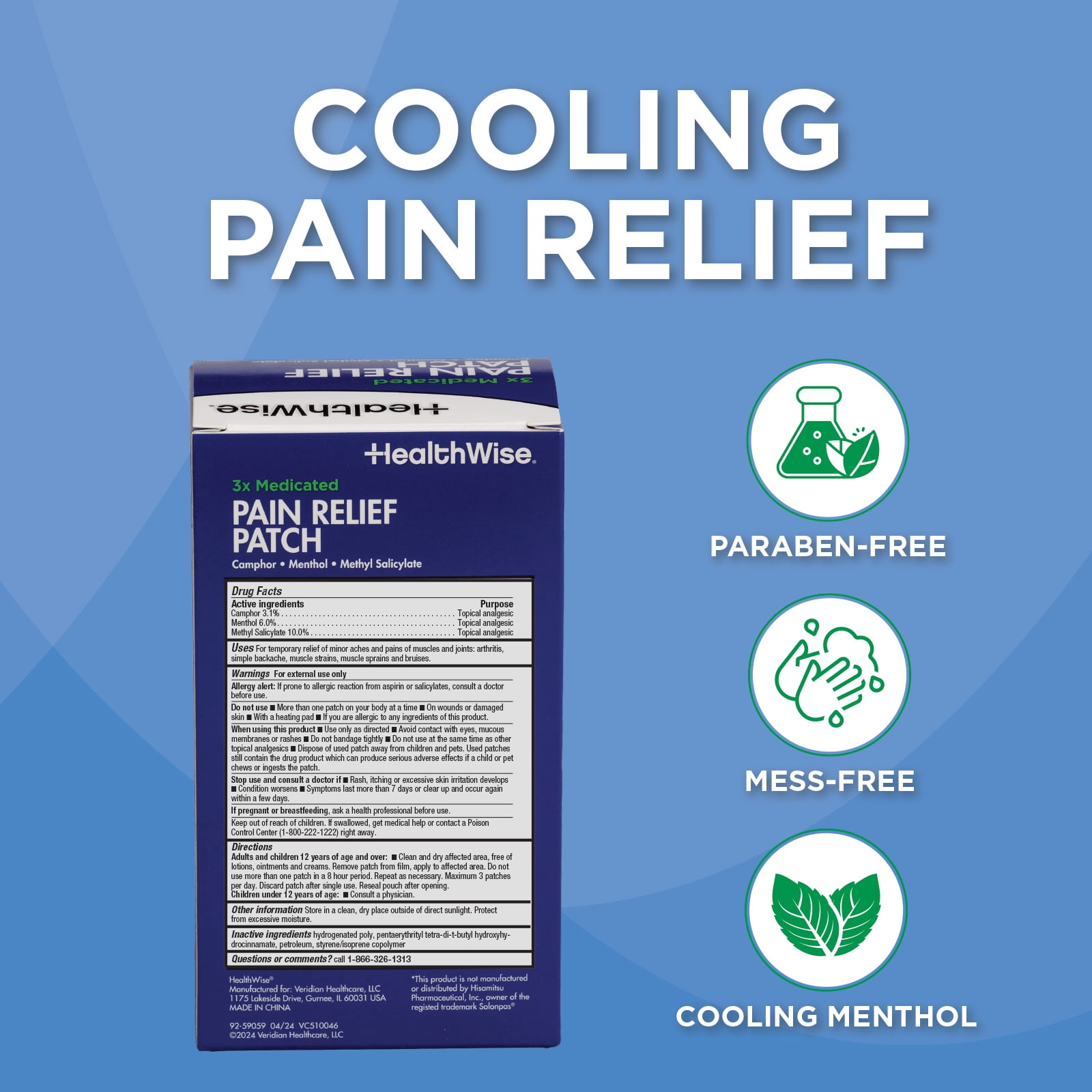 HealthWise Targeted Pain Relief Medicated Patch | Neck, Shoulder, Small Areas | 120-Count | 2.83” x 1.81” | Topical Analgesic | Camphor, Menthol, Methyl Salicylate | Gentle Adhesive