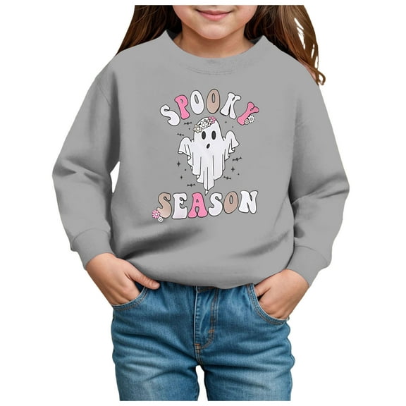 Staki Sweatshirts for Girls Toddler Baby Girls Halloween Sweatshirts Casual Pullover Crewneck Winter Long Sleeve Tops Shirts Clothes(Gray,5Y)