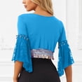 thumbnail image 4 of GJSYRH Womens 3/4 Sleeve Shrug Sheer Mesh Cardigans Tie Front Cropped Lightweight Bolero Shawl Top for Casual Going Out Sky Blue S, 4 of 6