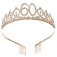 thumbnail image 5 of 1 diadema con incrustaciones de diamantes de imitación y corona de 60 cumpleaños, con broche para el pelo y peine para fiesta (dorada), 5 of 5
