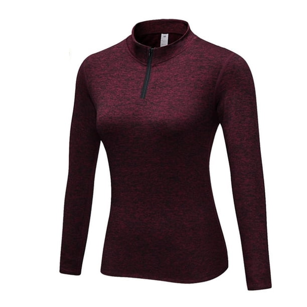 Qarigey Invierno mujer cuello Sudadera con capucha correr ejercicio Fitness camisetas térmicas diseño Simple Casual Color sólido ropa cálida Prendas para la parte del cuerpo Rojo Qarigey AP013708-01