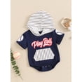 thumbnail image 6 of Aojekbee Baby Boys Summer Jumpsuit Casual Striped Letter Baseball Print Short Sleeve Hooded Romper for Newborn Cute Clothes, 6 of 10