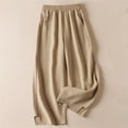 thumbnail image 4 of ZZwxWA Womens Culottes Linen Cropped Pants with Pockets Wide Leg Pants Elastic Waist Casual Palazzo Trousers 2025 Fashion, 4 of 6