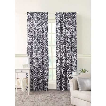 Amelia Black Floral Girls Bedroom Curtains, Set of 2