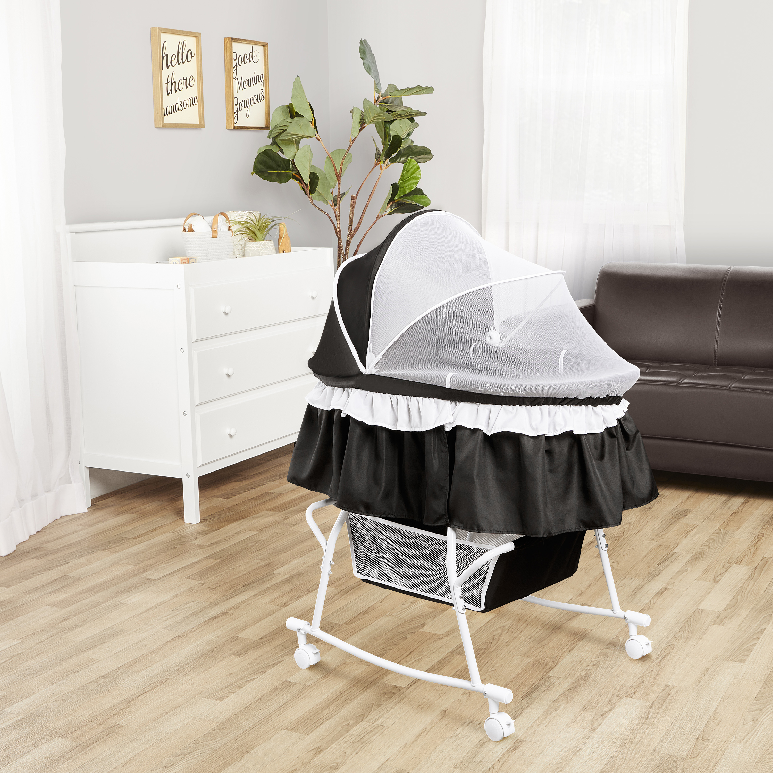 Dream On Me Lacy Portable 2-in-1 Bassinet & Cradle in Black, Lightweight Baby Bassinet - image 5 of 24