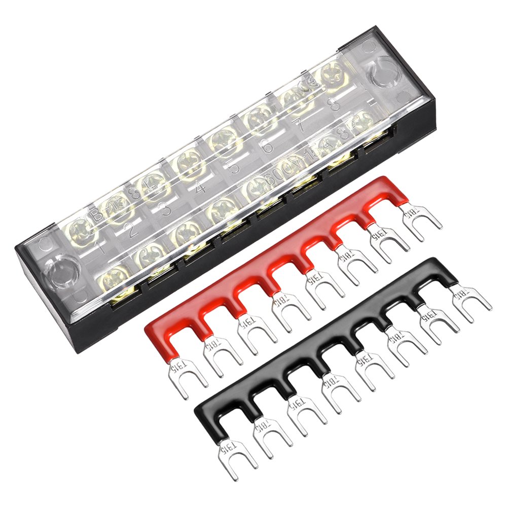 2Set 8 Positions Dual Rows 600V 15A Screw Terminal Strip Block w Cover