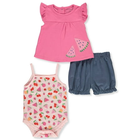 

Always Loved Baby Girls 3-Piece Fruit Shorts Set Outfit - fuchsia 6 - 9 months (Newborn)