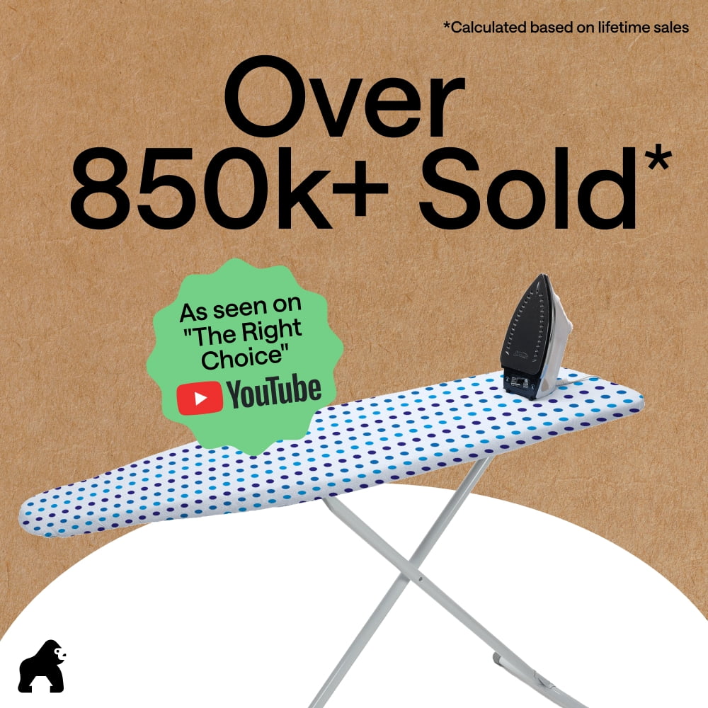 GORILLA GRIP Scorch Resistant Ironing Board Cover, Silicone Coating, Hook and Loop Fastener Strap, Blue Dots