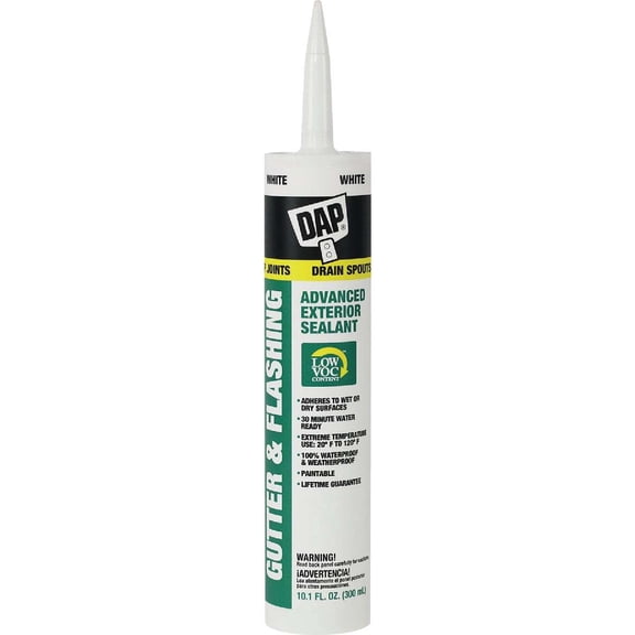 DAP 18182/18184 Butyl-Flex 18184 Gutter and Flashing Sealant, White, Paste, 10.1 fl-oz Cartridge
