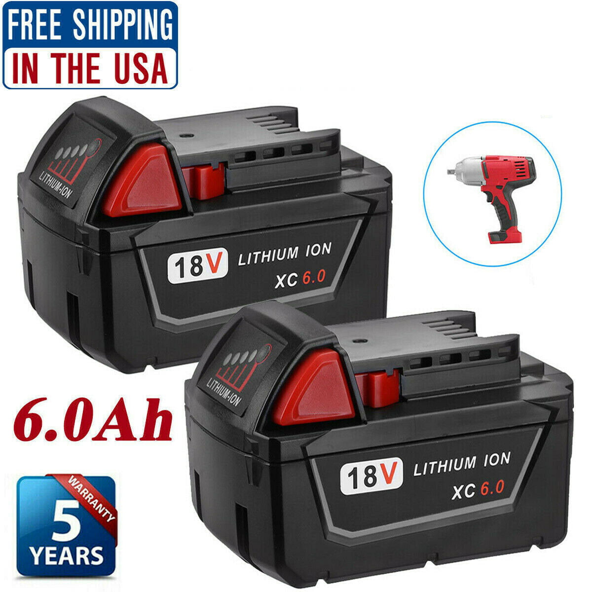 2 PACK For Milwaukee M18 Lithium XC 6.0 AH Extended Capacity Battery 48-11-1860 