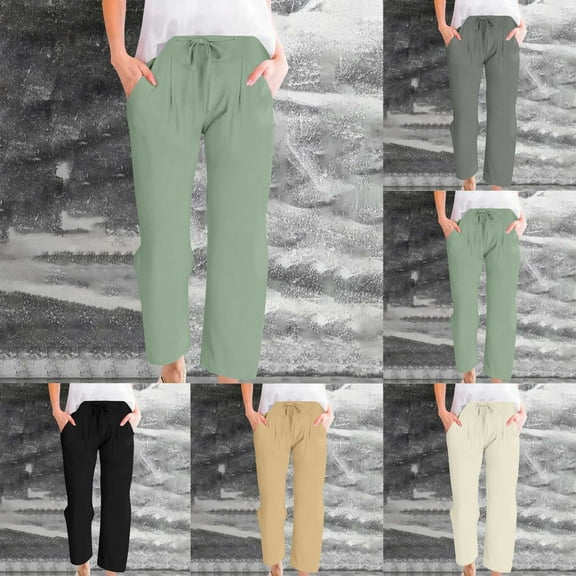 Sentmoon Petite Pants for Women Solid Color High Elastic Waist Wide Leg Pants Woman Oversized Relaxed Fit Linen Summer Joggers with Pocket Holiday for Everyday Casual Wear Gray XL