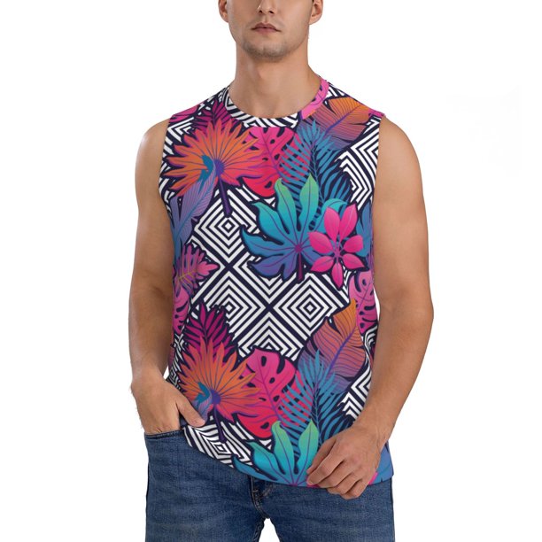 Balery Tropical Leaves Camisetas sin mangas para hombre, absorbe la humedad y protege contra el mal olor.-X-Large
