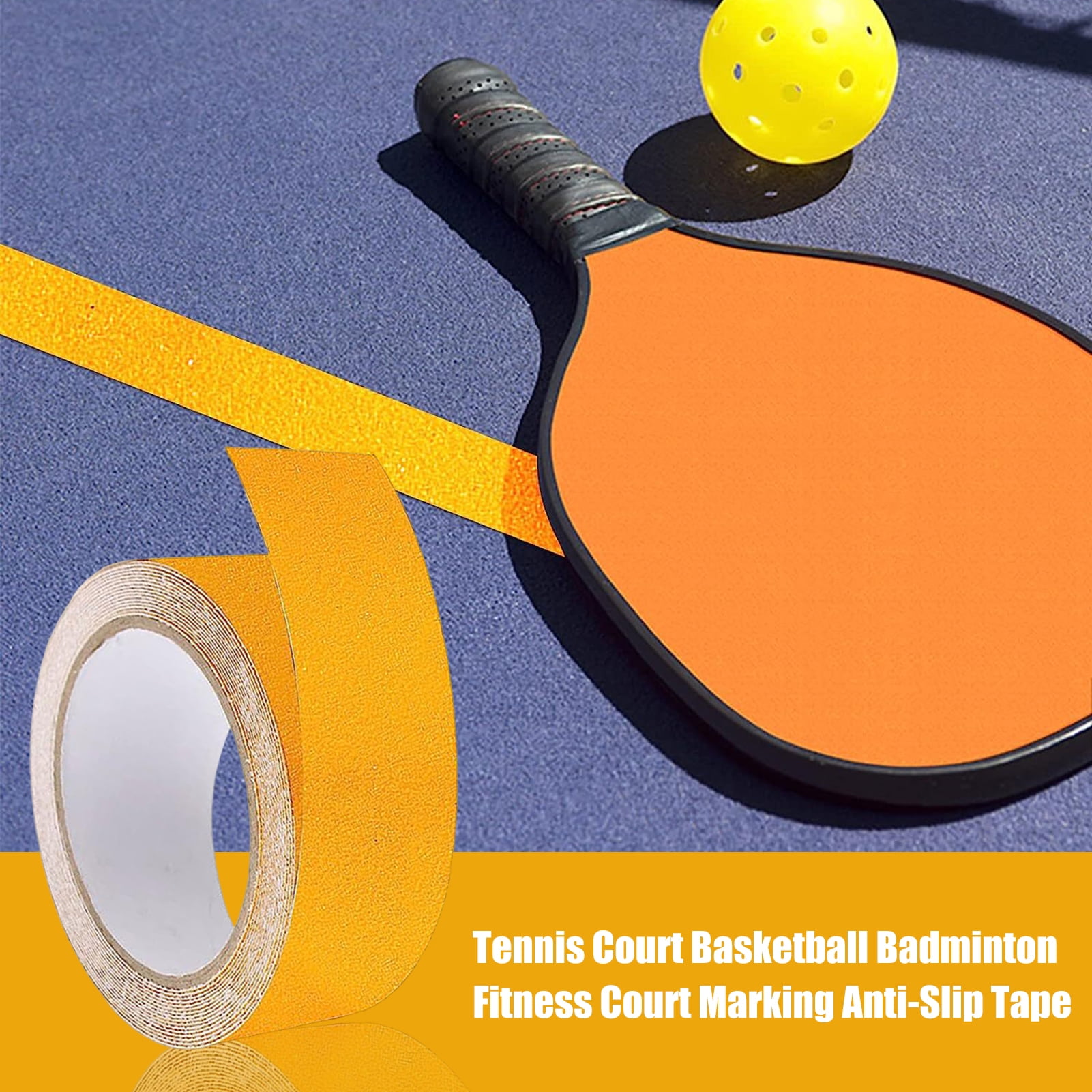 Opolski 1 Roll Outdoor Pickleball Court Marking Tape Badminton Gym Limit Marking Non-slip Tape Sports Field Boundary Tape for Basketball Tennis Pickleball Court Yellow