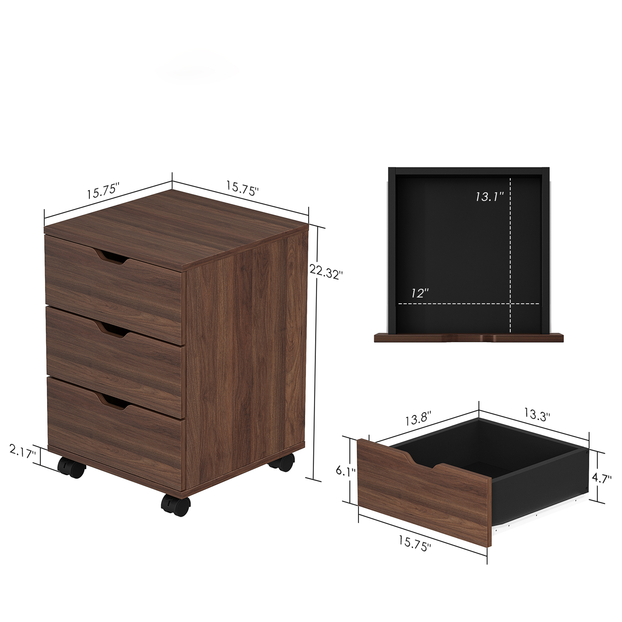 MAYEERTY 16*22"Brown 3-Drawer Vertical Wood File Cabinet with Casters for Home Office, Fully Assembled