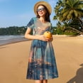 thumbnail image 4 of Goofa Forest Lake White Horse Pattern Women Summer Short Sleeve Midi Dress with Pockets Casual Aline Flowy Tshirt Dress Vocation Beach Sundress, 4 of 6