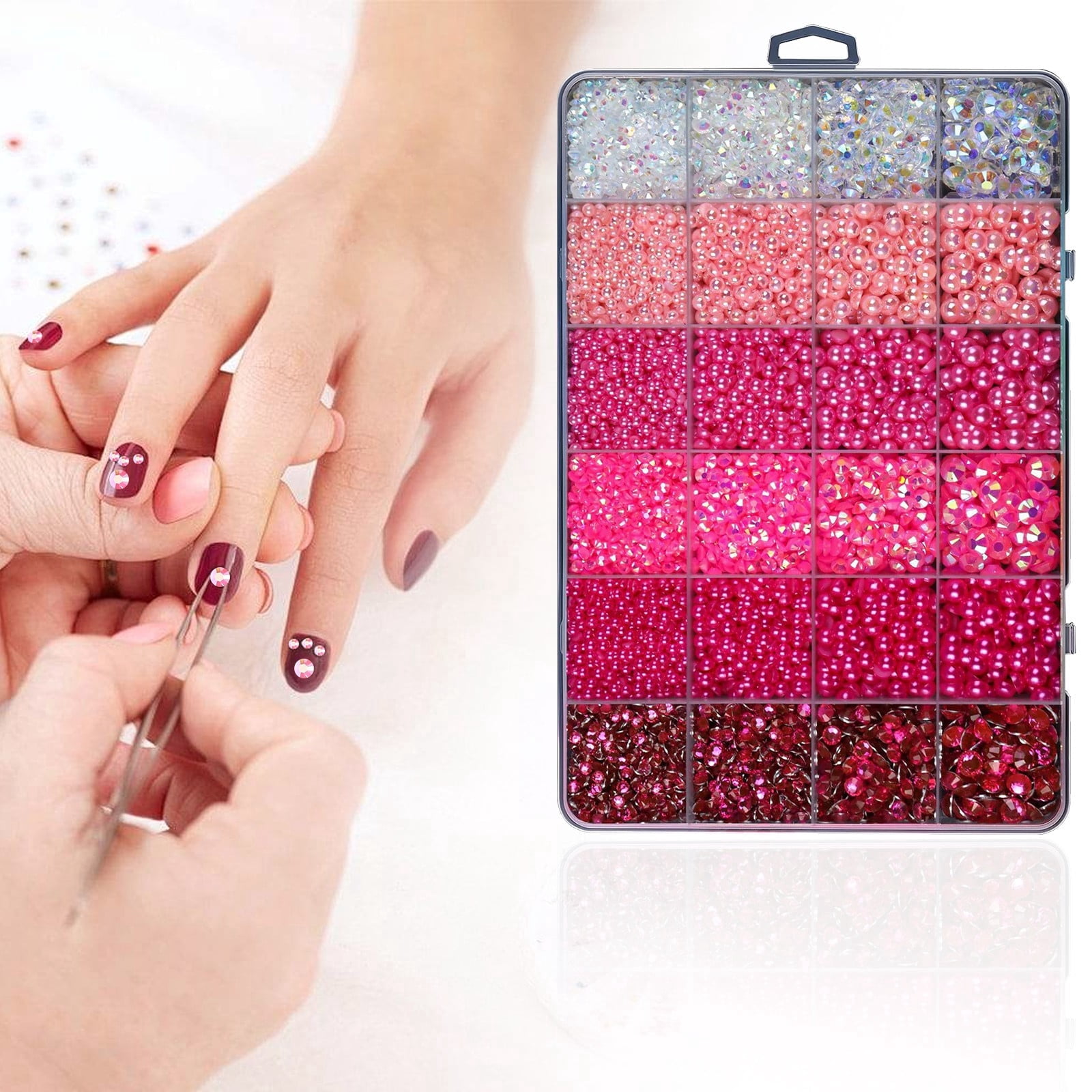 Pink Flatback Pearls and Rhinestones Bedazzling Kit, Hot Pink Mixed Sizes 3-10mm Resin Rhinestones, Half Pearls Gems for Crafting, Nail Art,Makeup,Clothing, DIY Crafts with Tweezers and Picker Pencil