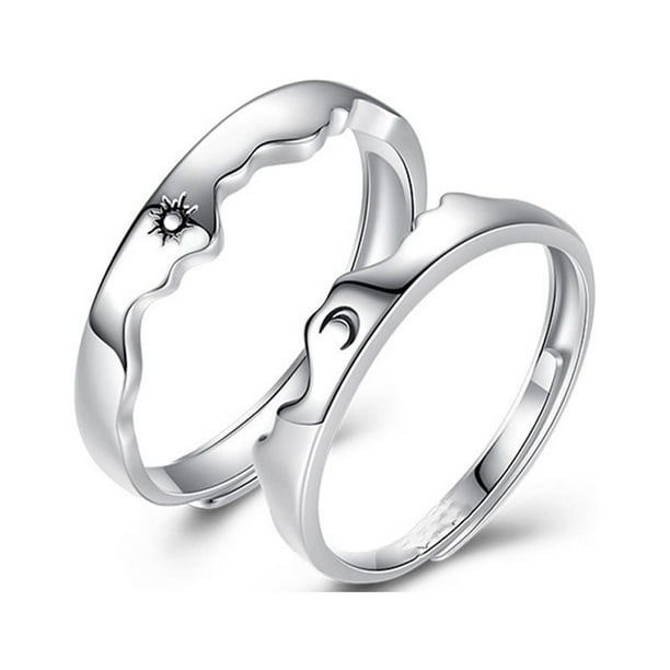 2 Anillos Promesa Pareja Sol Y Luna De Plata Fina 925 Amor