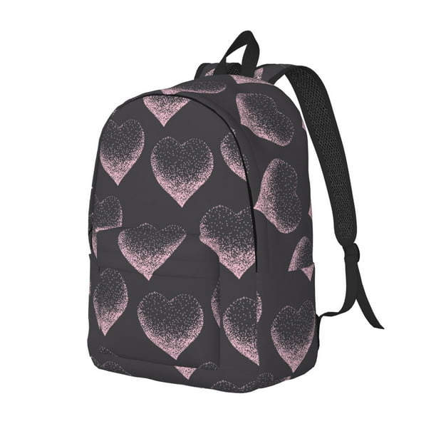 Disketp pink hearts print Canvas Backpack Lightweight Travel Daypack Student Rucksack Laptop Backpack-Medium