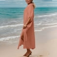 thumbnail image 6 of Xdegoge Women's Swimwear Cover Ups One Piece Button Down Short Sleeve Shirt Dress Tie Knot Front Flowy Beach outfits Summer Vacation Seaside Resort, 6 of 9