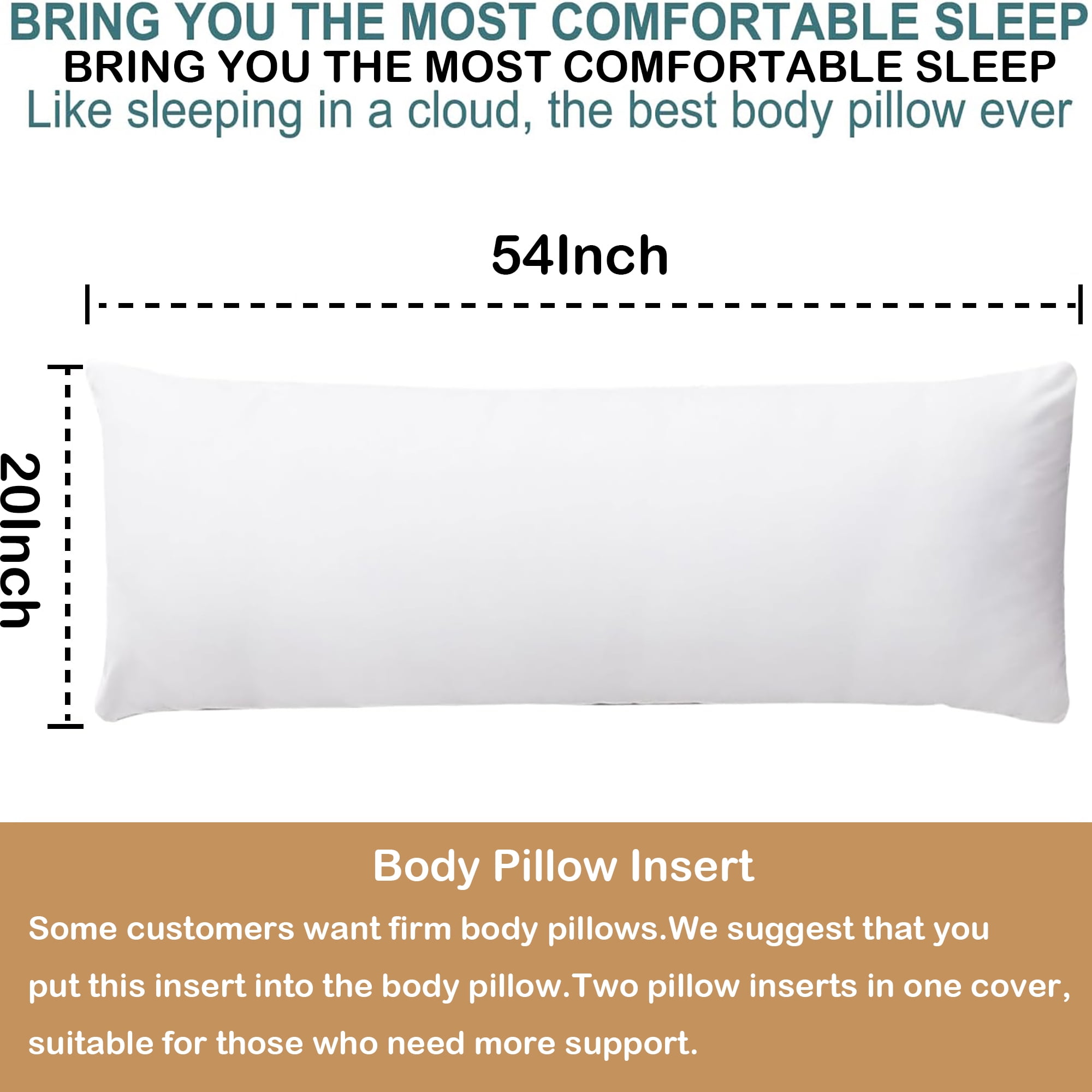 Yalamila Soft Body Pillow Insert for Adults, Full Length Bed Pillow with Fluffy Support Filling, Breathable Long Body Pillow for Side Sleepers, 20x54in, White