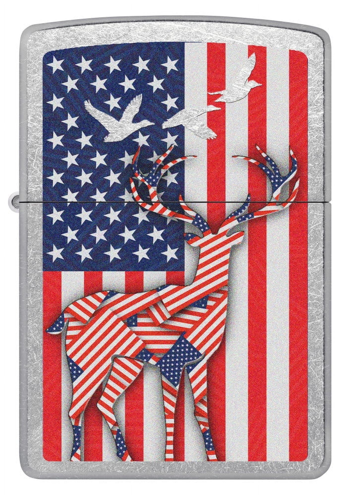 Zippo Pocket Lighter Street Chrome, Chrome Patriotic Deer